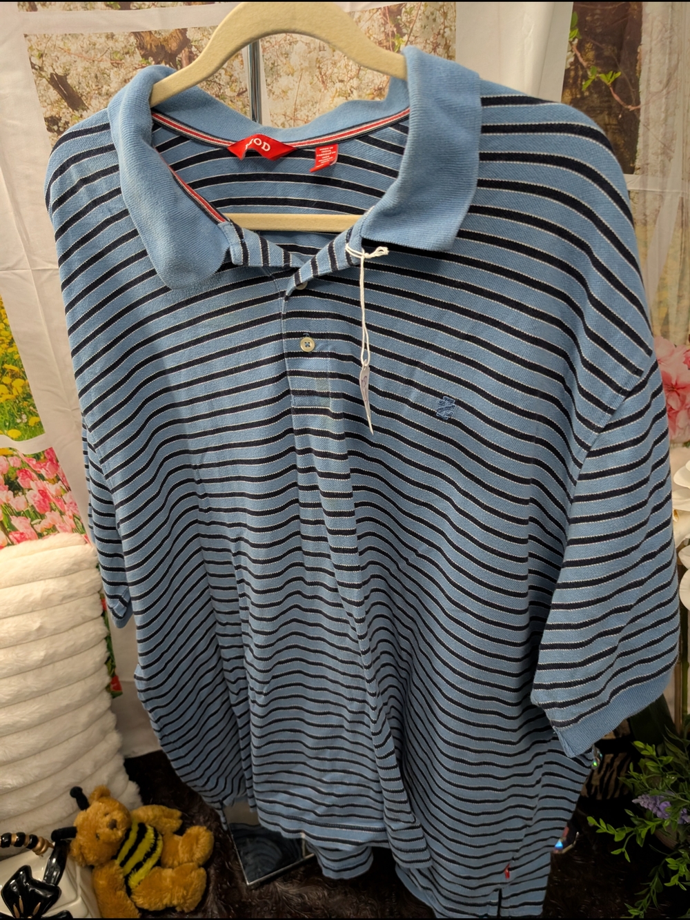 Men's Light Blue & Navy Striped Polo Shirt